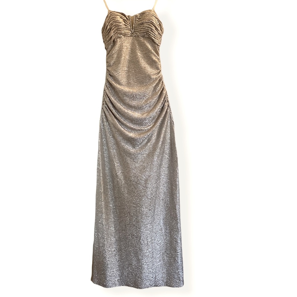 Adrianna Papell Metallic Gold Maxi Dress Size 4